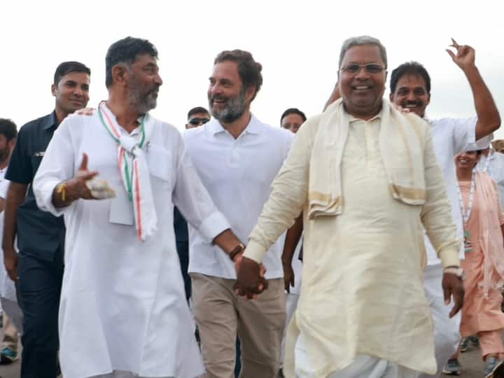 Bharat Jodo Yatra Siddaramaiah And DK Shiva Kumar Walked With Rahul Gandhi | Bharat Jodo Yatra: राहुल गांधी के साथ हाथ थामे चले सिद्धारमैया और डीके शिवकुमार, कहा