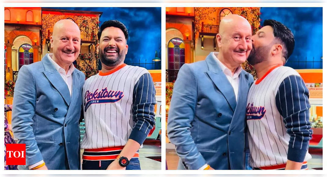 Anupam Kher visits The Kapil Sharma Show and shares photos of Kapil kissing him with love; fans remind him of the 'Kashmir Files' controversy