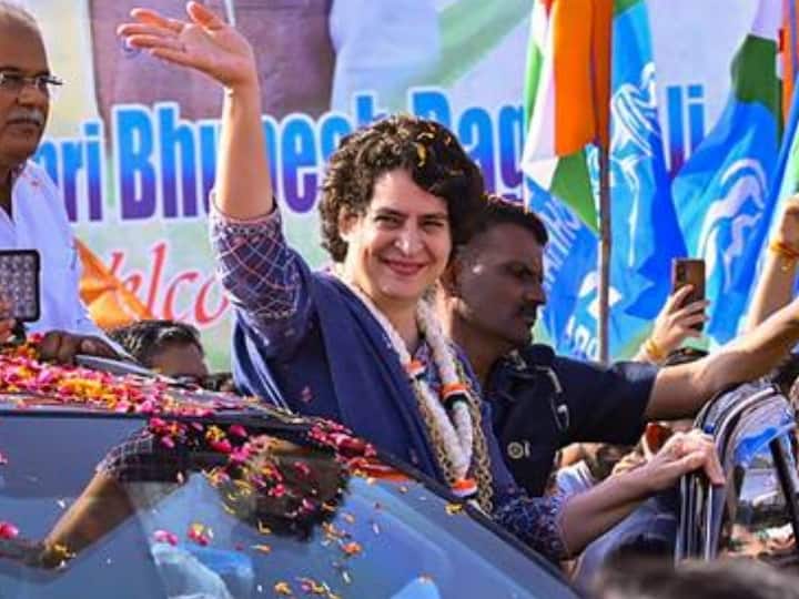 Congress Plenary Session Leader Priyanka Gandhi Arrives To Attend The 85th Plenary Session At Raipur